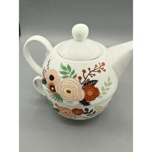 1-800 Baskets Tea For One Teapot Cup Set Floral Stacking Ceramic